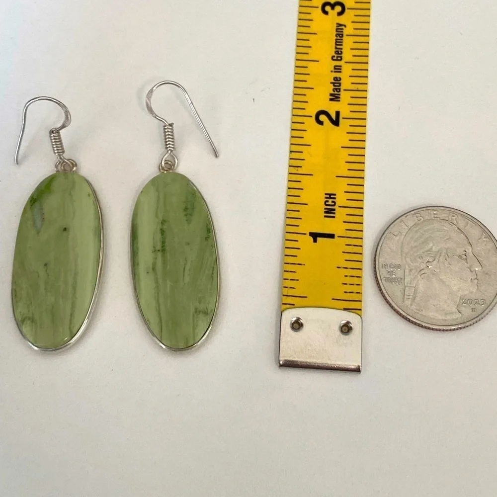 Elegant Variscite Green Stone 925 Sterling Silver Earrings